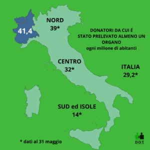 Donatori da cui è stato prelevato almeno un organo per milione di abitanti